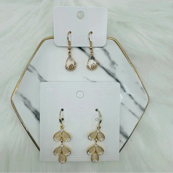 The Hazel Drop and Faux Crystal Water Drop Duo Bundle Earrings - Picture 2 of 5